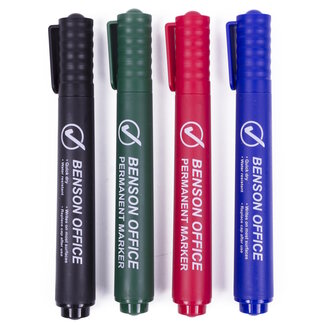 Benson Permanente markers - ronde punt - wrijf- en waterafstotend - 4 kleuren - set van 4