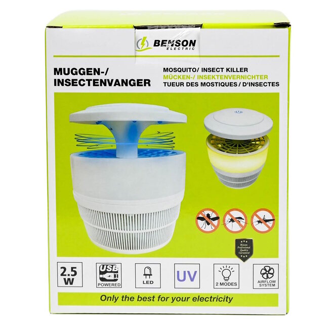 Benson Muggen- en insectenvanger - UV-licht - 2.5 Watt - 50 m² - Energiezuinig