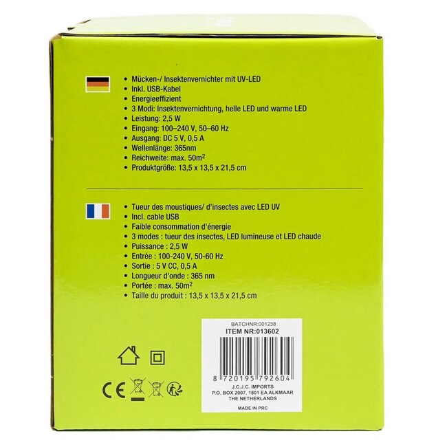 Benson Muggen- en insectenvanger - UV-licht - 2.5 Watt - 50 m² - Energiezuinig