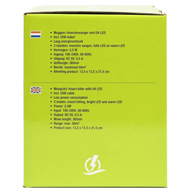 Benson Muggen- en insectenvanger - UV-licht - 2.5 Watt - 50 m² - Energiezuinig