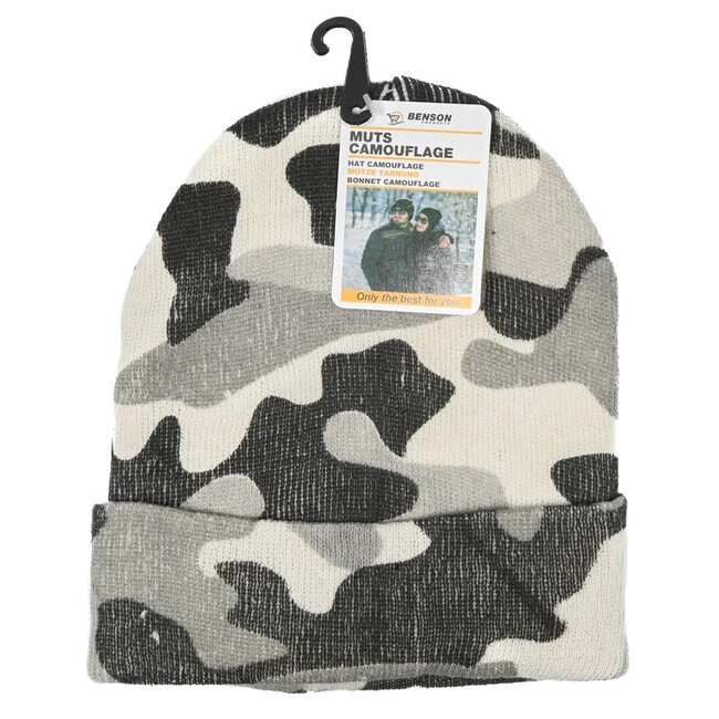 Benson Camouflage muts - grijs - one size - 100% acryl - comfortabel en stijlvol
