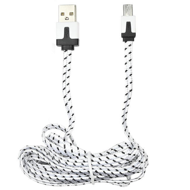 Benson USB naar Micro USB kabel - Nylon - 2 meter - Wit/Zwart - 2.1A