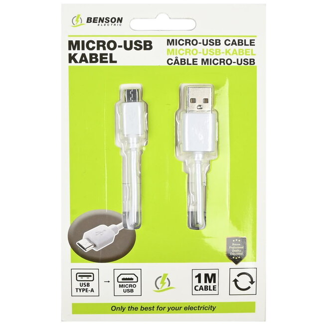 Benson USB naar Micro USB kabel - 1 meter - wit - snelle dataoverdracht - 2.1A