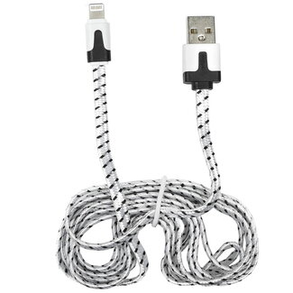 Benson Duurzame nylon oplaadkabel - USB naar Lightning - 2 meter - wit/zwart