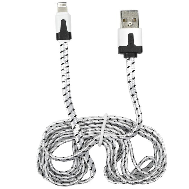 Benson Duurzame nylon oplaadkabel - USB naar Lightning - 2 meter - wit/zwart