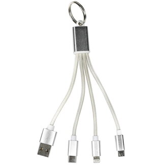 Benson Mobiele oplader - 3 in 1 USB kabel - Sleutelhanger - Wit - 13 cm