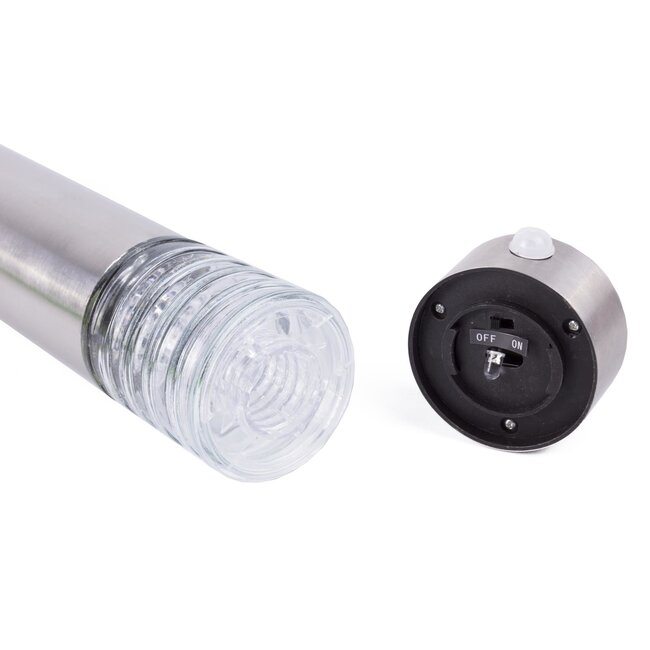 Benson Solar tuinlamp - fakkel - met sensor - roestvrij staal - 28 cm - zilverkleurig