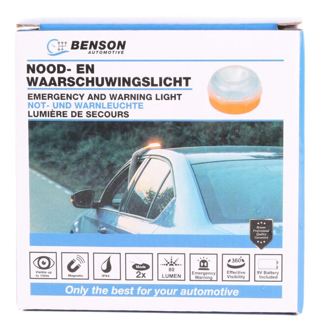 Benson Nood- en waarschuwingslicht - 360º zichtbaarheid - Inclusief 9V batterij - Ø 90 mm