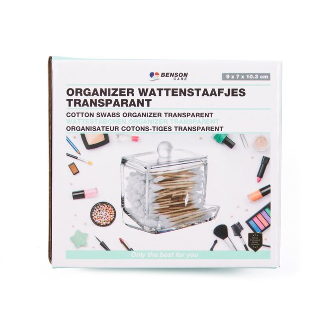 Benson Organizer voor wattenstaafjes - transparant - duurzaam PS materiaal - 9 x 7 x 10,3 cm