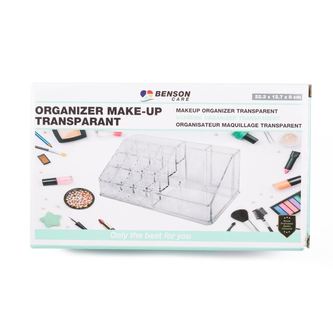Benson Transparante make-up organizer - 16 vakjes - 22,3 x 12,7 x 8 cm
