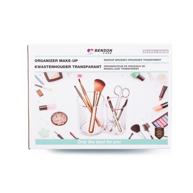 Benson Organizer make-up kwastenhouder - transparant - compact - 15 x 8.4 x 10.8 cm
