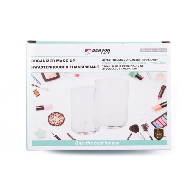 Benson Organizer make-up kwastenhouder - transparant - compact - 15 x 8.4 x 10.8 cm