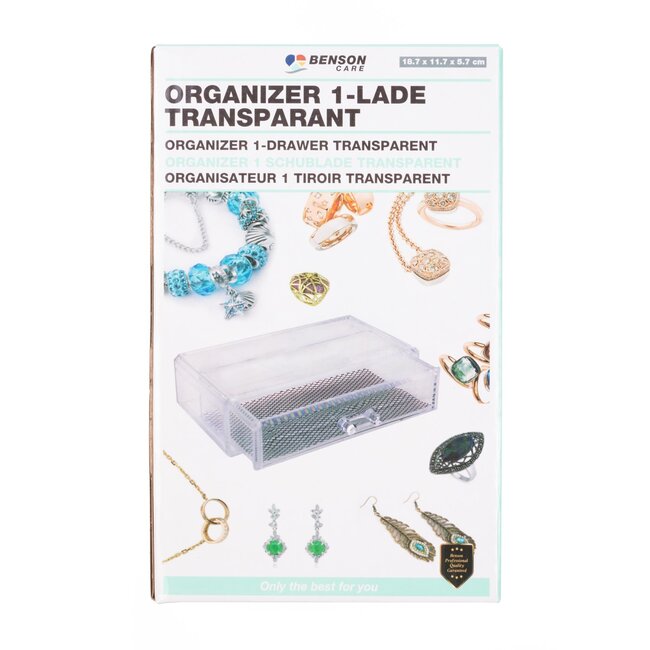 Benson Organizer met 1 lade - Transparant - Duurzaam PS-materiaal - 18,7 x 11,7 x 5,7 cm