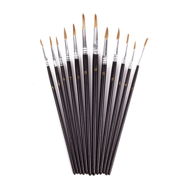 Benson Ronde penseelset - 12 delig - voor precisiewerk - diverse maten