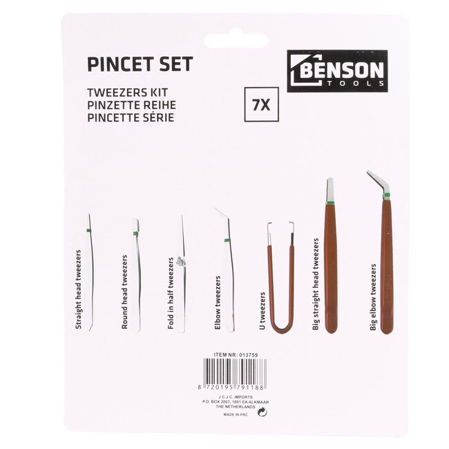 Benson Pincet Set - 7 Delig - Precisiewerk - Comfortabele Grip - Hoge Kwaliteit