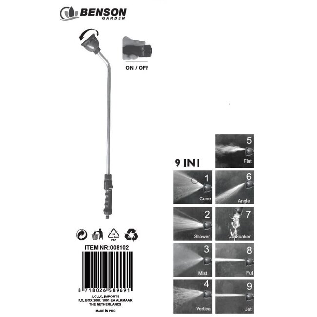 Benson Planten douche - 9 standen - 75 cm - waterbesparend - eenvoudig in gebruik