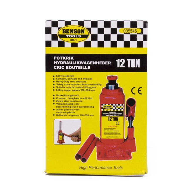 Benson Krachtige potkrik - 12 ton capaciteit - lichtgewicht en draagbaar - 19,6 cm tot 39,5 cm hoogte