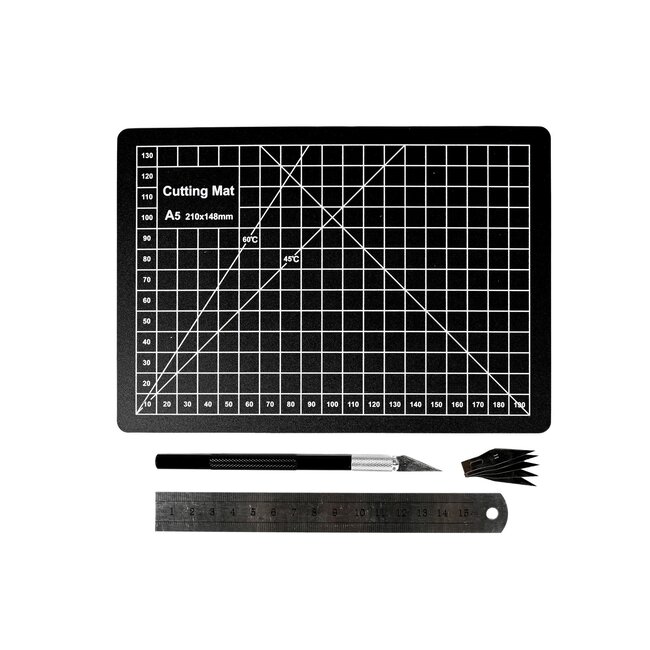 Benson Precisie hobbymes met snijmat - 8-delige set - inclusief 6 opzetmesjes - 19x13 cm
