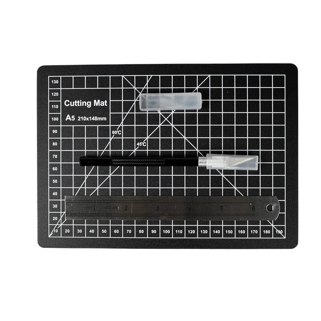 Benson Precisie hobbymes met snijmat - 8-delige set - inclusief 6 opzetmesjes - 19x13 cm