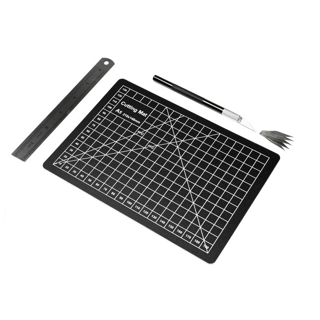 Benson Precisie hobbymes met snijmat - 8-delige set - inclusief 6 opzetmesjes - 19x13 cm