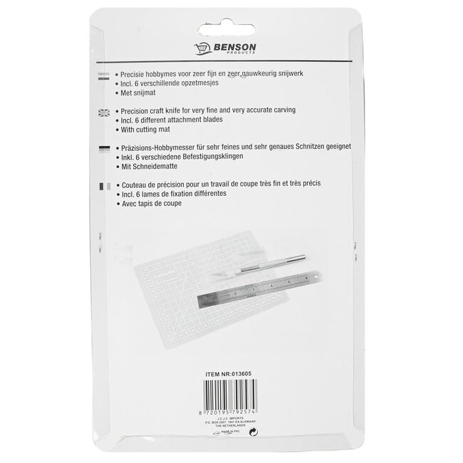 Benson Precisie hobbymes met snijmat - 8-delige set - inclusief 6 opzetmesjes - 19x13 cm