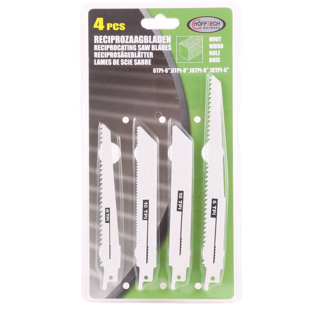 Hofftech Reciprozaagbladen - Houtbewerking - 4-delige set - Carbon staal - Diverse afmetingen