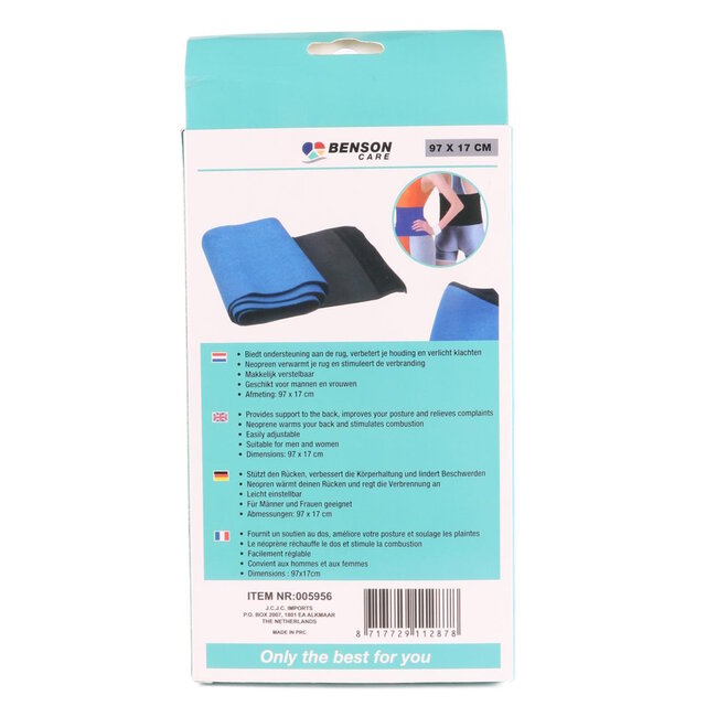 Benson Universele rugsteun - Verstelbaar - Neopreen - 97 x 17 cm - Unisex