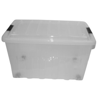 Benson Opbergdoos met deksel en wielen - 65 liter - 60 x 40 x 36 cm - transparant met zwarte clips