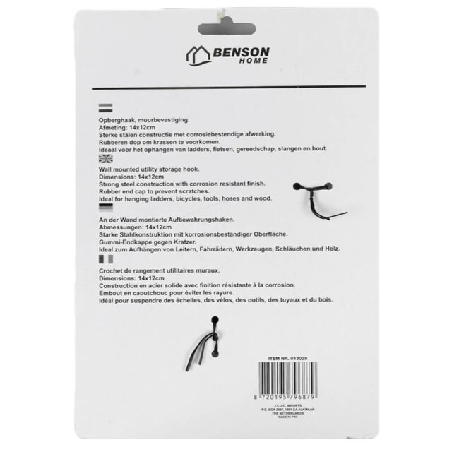 Benson Ophanghaak jumbo - sterke stalen constructie - rubberen coating - 14x13 cm