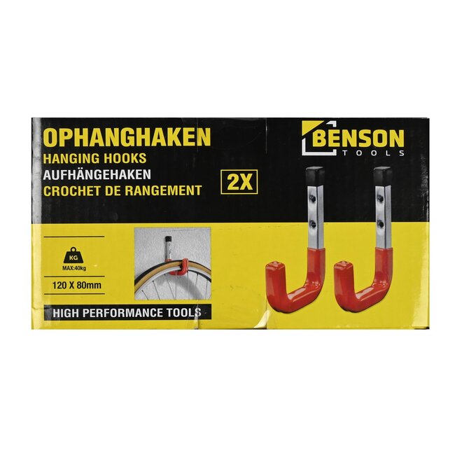 Benson Ruimtebesparende ophanghaken - 12 x 8 cm - set van 2 - 40 kg draagvermogen