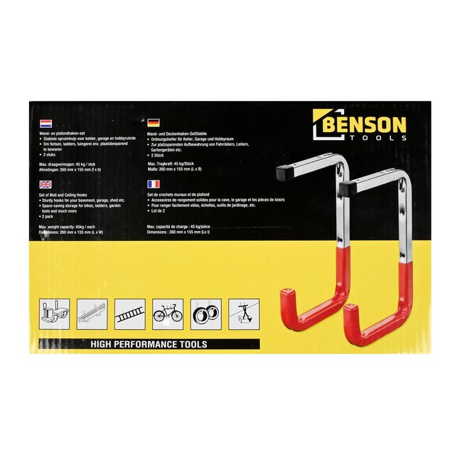 Benson Ruimtebesparende ophanghaken - 45 kg draagvermogen - 26 x 15 cm - set van 2