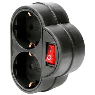 Benson Stopcontact duo - 2 voudig - randaarde - schakelaar - zwart