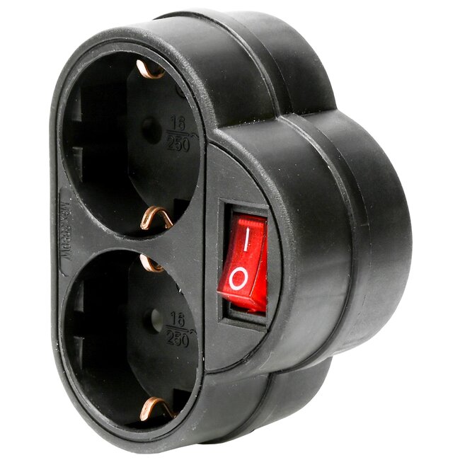 Benson Stopcontact duo - 2 voudig - randaarde - schakelaar - zwart