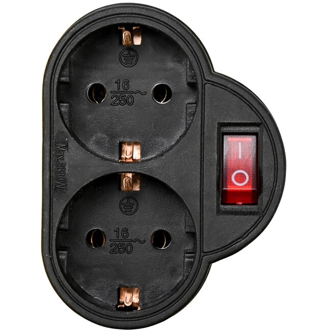 Benson Stopcontact duo - 2 voudig - randaarde - schakelaar - zwart