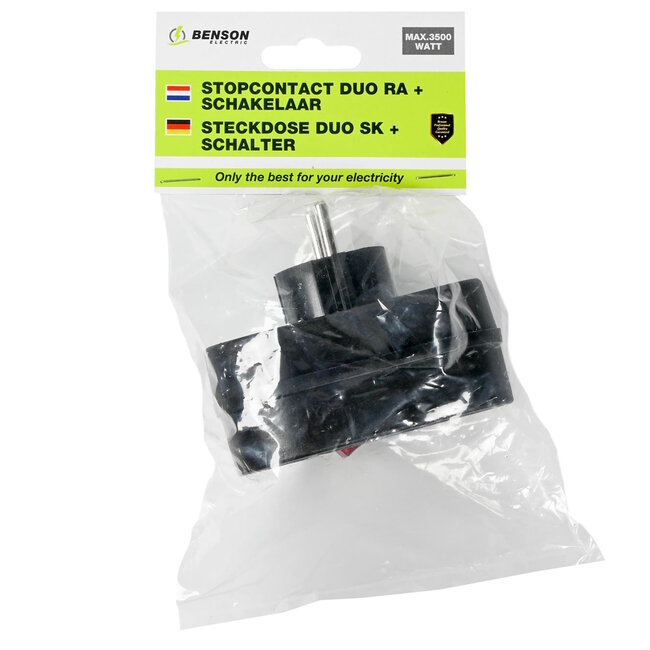 Benson Stopcontact duo - 2 voudig - randaarde - schakelaar - zwart