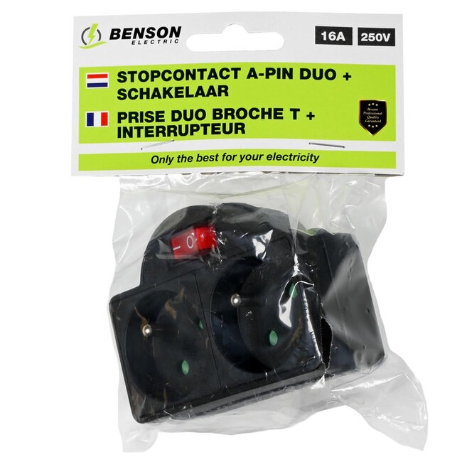 Benson Stopcontact duo met schakelaar - 250V - zwart