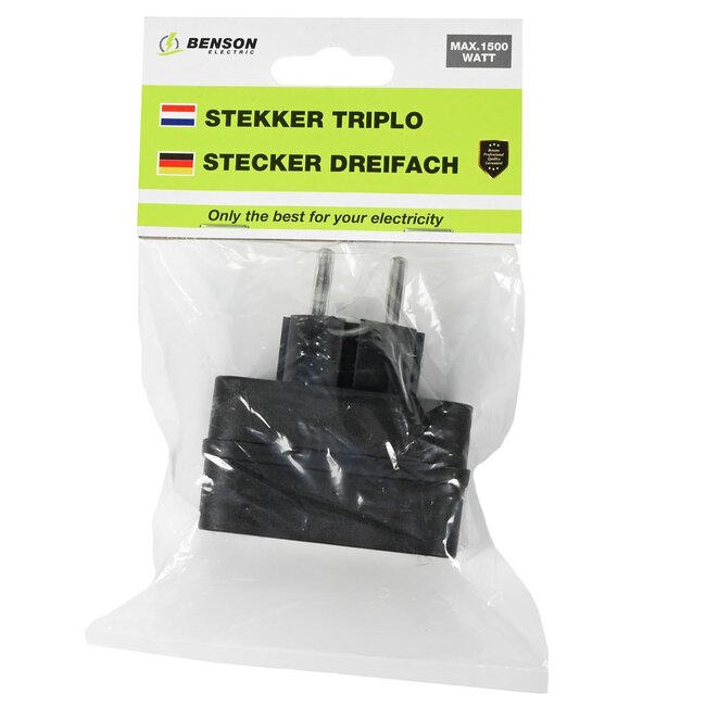 Benson Drievoudige stekker - 1500W - compact en lichtgewicht - zwart