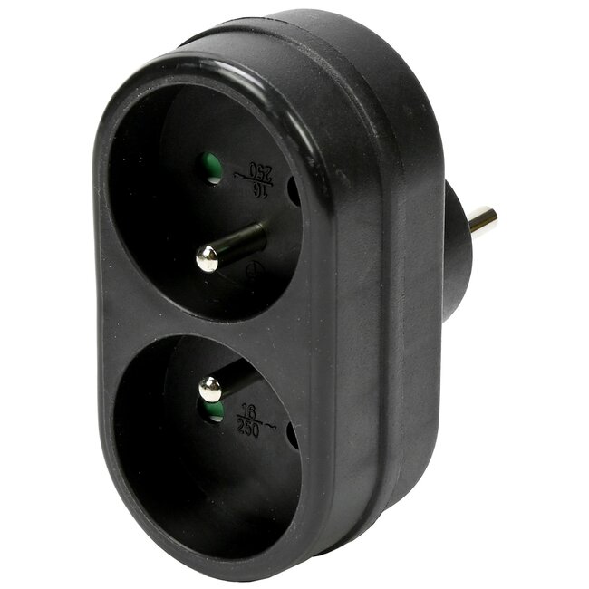 Benson Verloopstekker duo - verticaal - penaarde - zwart - max. 2500W