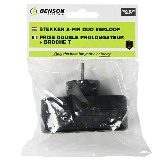 Benson Verloopstekker duo - verticaal - penaarde - zwart - max. 2500W