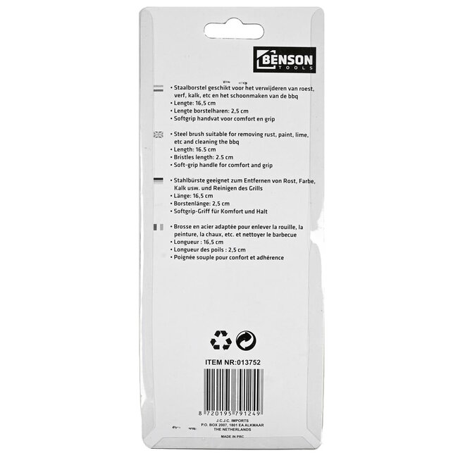 Benson Staalborstel - Soft grip handvat - 16,5 cm - Rood