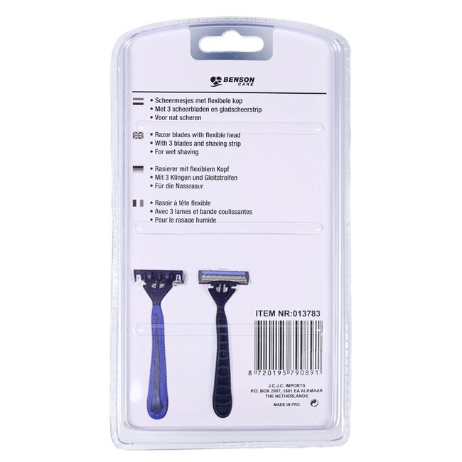 Benson Wegwerp scheermesjes - 3 bladen - flexibele kop - blauw - 4 stuks
