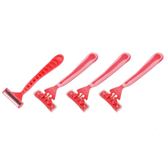 Benson Wegwerp scheermesjes - 3 bladen - roze - 4 stuks - flexibele kop - gladscheerstrip