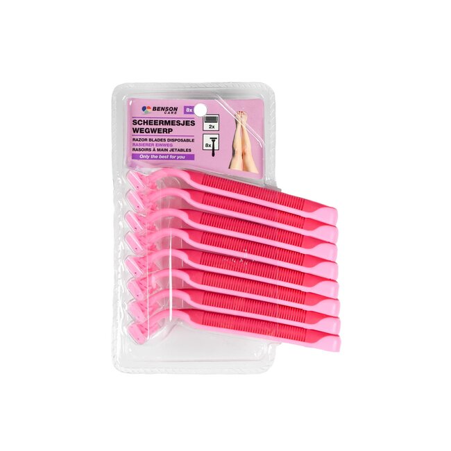 Benson Wegwerpscheermesjes - 2 bladen - roze - 8 stuks - soepele scheerbeurt