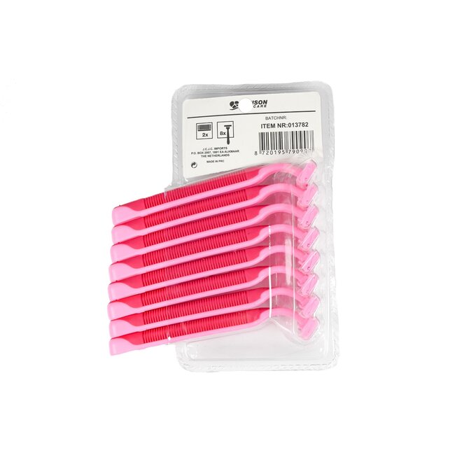 Benson Wegwerpscheermesjes - 2 bladen - roze - 8 stuks - soepele scheerbeurt