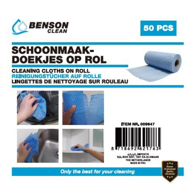 Benson Schoonmaakdoekjes op rol - 50 stuks - 20 x 40 cm - blauw - olie- en vetbestendig