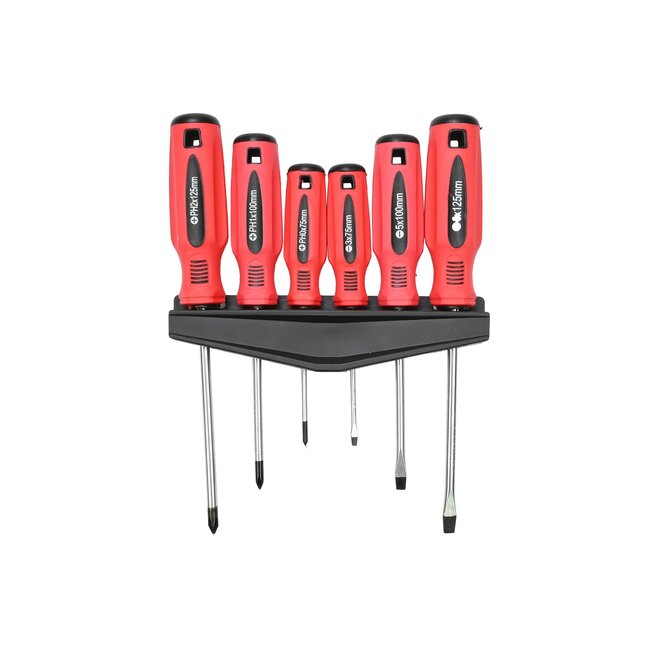 Benson Schroevendraaierset - Kruiskop en Platte Kop - Chroom/Vanadiumstaal - 6 stuks - Rood