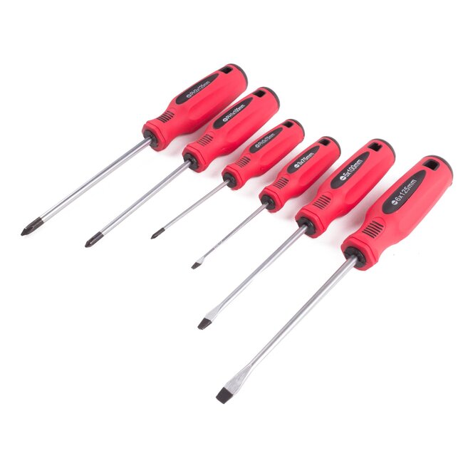 Benson Schroevendraaierset - Kruiskop en Platte Kop - Chroom/Vanadiumstaal - 6 stuks - Rood