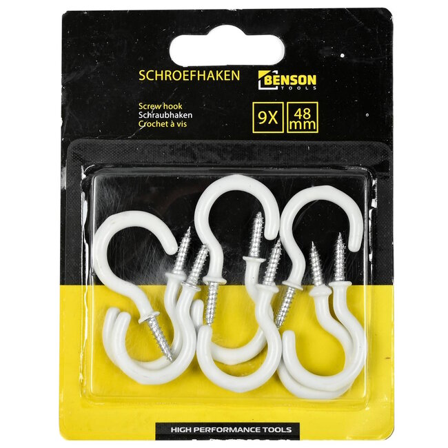 Benson Schroefhaken - 48 mm - Wit - Vinylcoating - 9 stuks