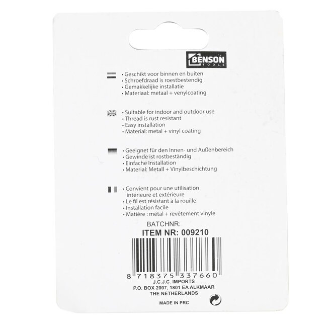 Benson Schroefhaken - 48 mm - Wit - Vinylcoating - 9 stuks