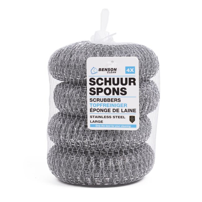 Benson Set van 4 grote RVS schuursponsen - Duurzaam en effectief